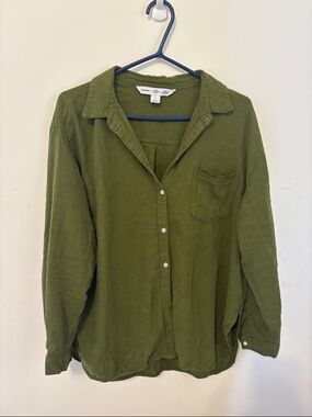 Old Navy Linen Olive Green Boyfriend Shirt